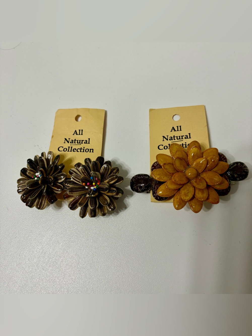 All Natural Collection Floral Hair Clips made with seeds -Brown & Amber